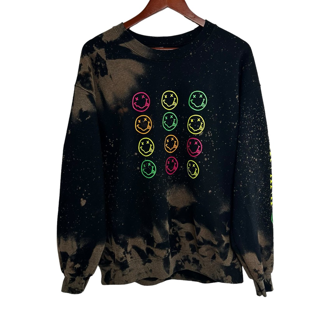 Nirvana Black Tie Dye Sweatshirt Size Large Colorful Sparkle Gildan Heavy Blend - Picture 3 of 8
